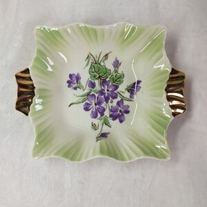 Luxurious Square Dish with Purple Floral Design and Gold Accents